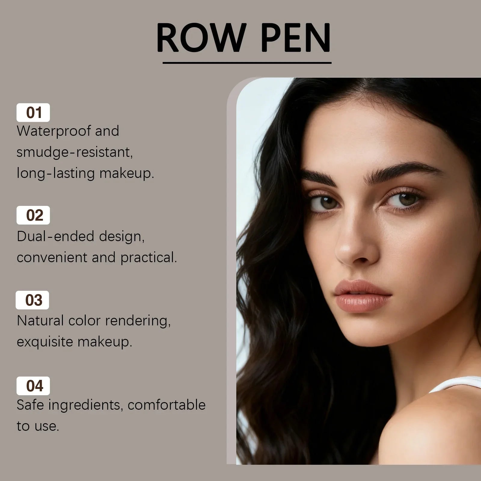 Brow pen makeup benefits with model, waterproof, smudge-resistant, dual-ended, Omgbeautyessential