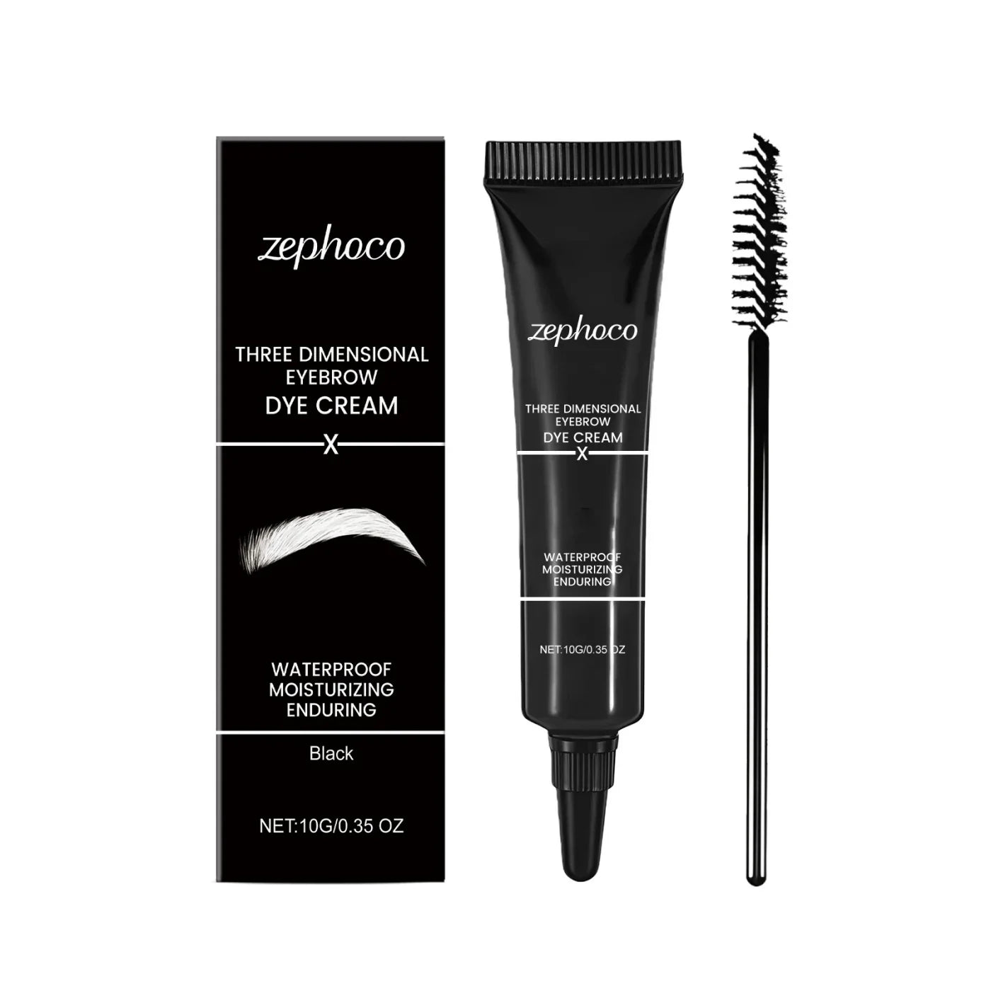 Zephoco three dimensional eyebrow dye cream black with brush, waterproof, from Omgbeautyessential