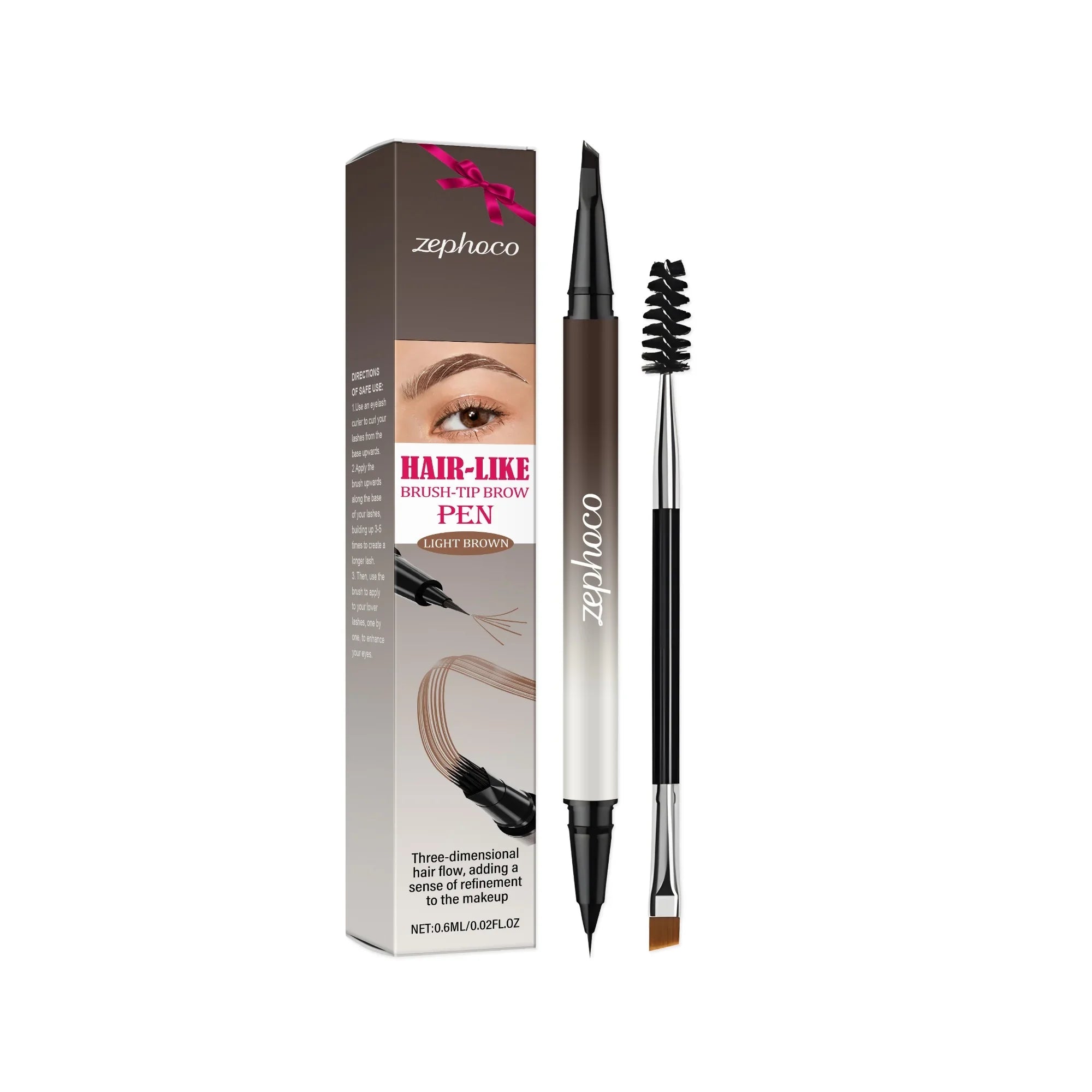 Zephoco hair-like brush-tip brow pen with dual-end eyebrow brush, Omgbeautyessential beauty tool