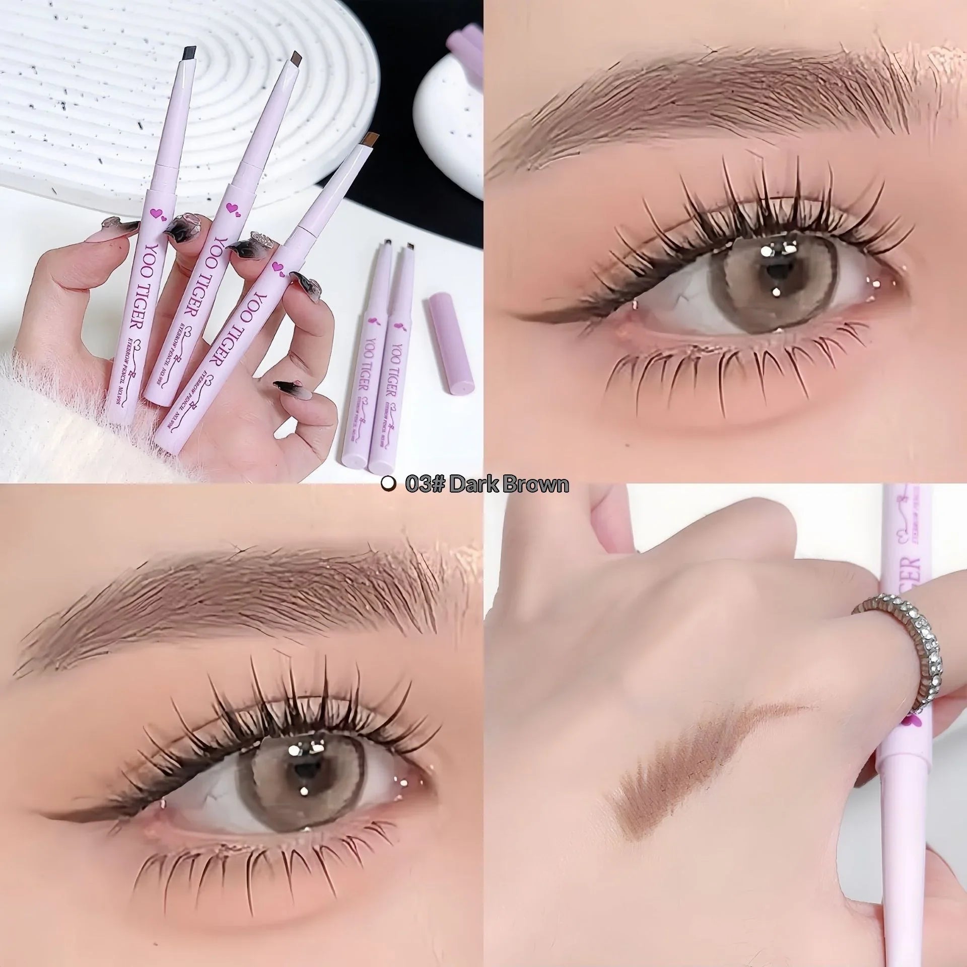 Omgbeautyessential Yoo Tiger eyebrow pencil in dark brown, close-up eyebrow makeup results