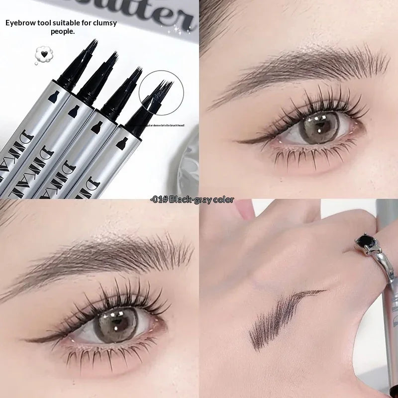 Omgbeautyessential eyebrow pen demo, black-gray color, natural brow makeup results