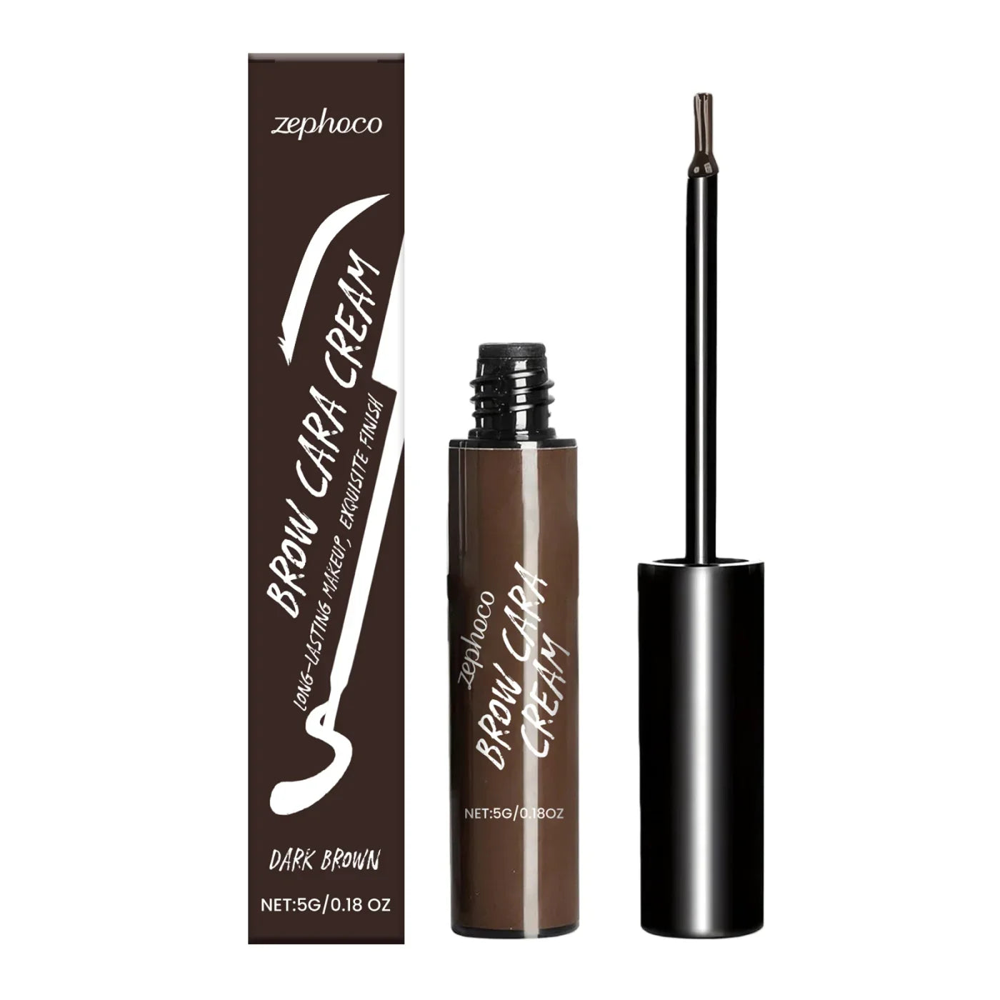 Zephoco Brow Cara Cream dark brown eyebrow mascara with applicator, Omgbeautyessential