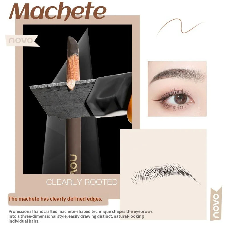 Novo machete-shaped eyebrow pencil detail, natural brow styling, Omgbeautyessential product