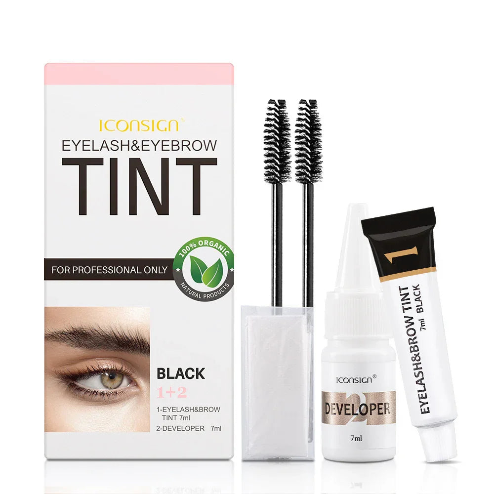 ICONSIGN eyelash and eyebrow tint black kit with brushes and developer, Omgbeautyessential