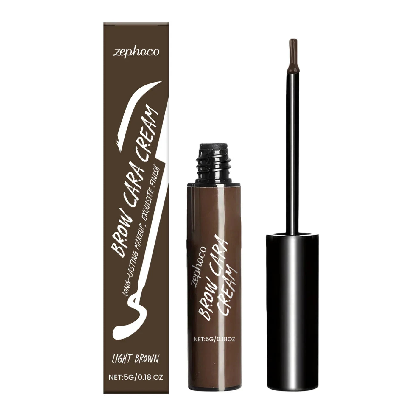 Zephoco Brow Cara Cream Light Brown eyebrow makeup with wand and box, Omgbeautyessential