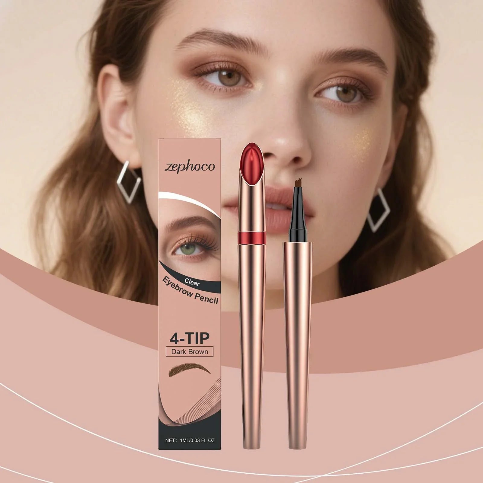 Woman with natural makeup and Zephoco 4-tip dark brown eyebrow pencil from Omgbeautyessential