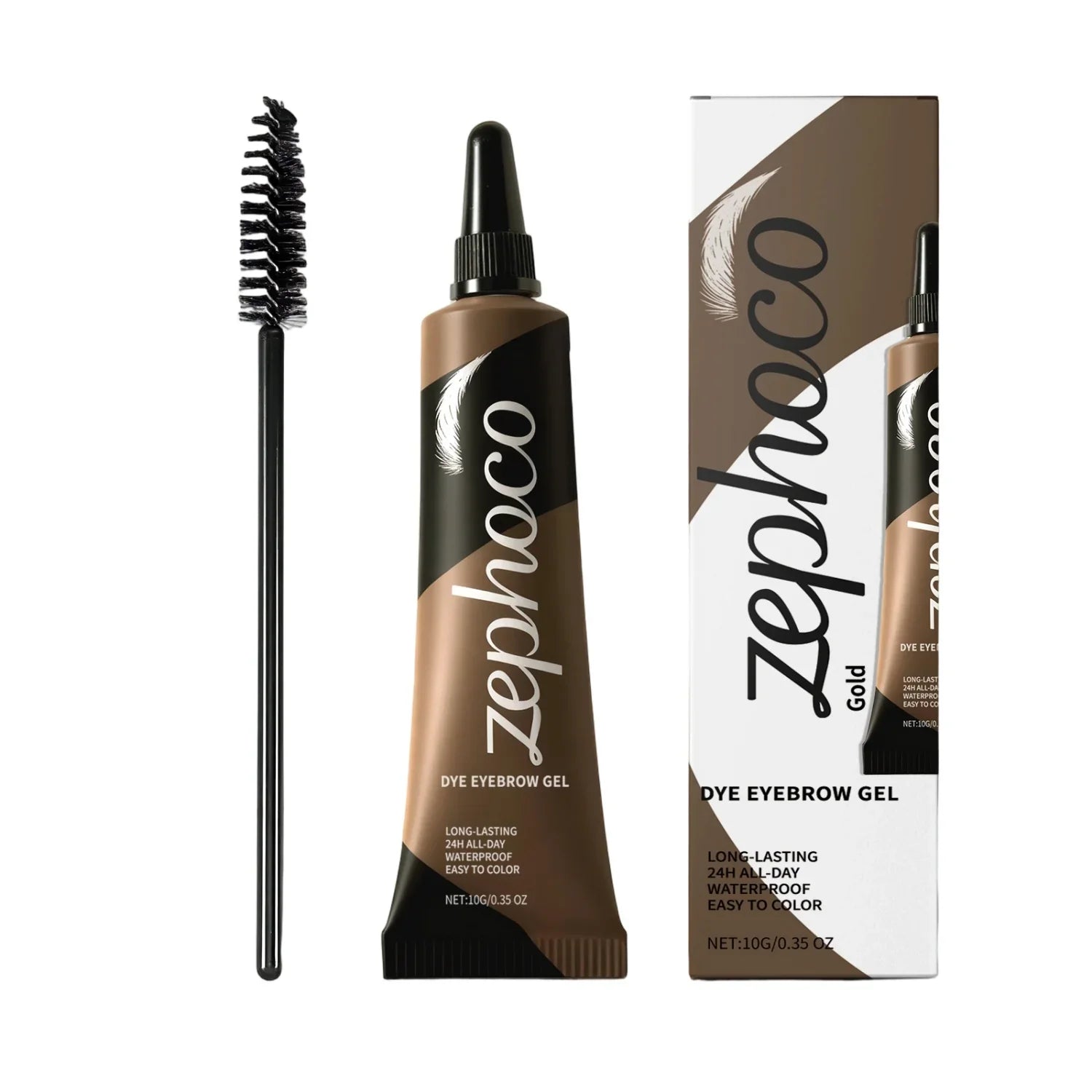 Zephoco eyebrow dye gel with spoolie brush and packaging, Omgbeautyessential beauty product