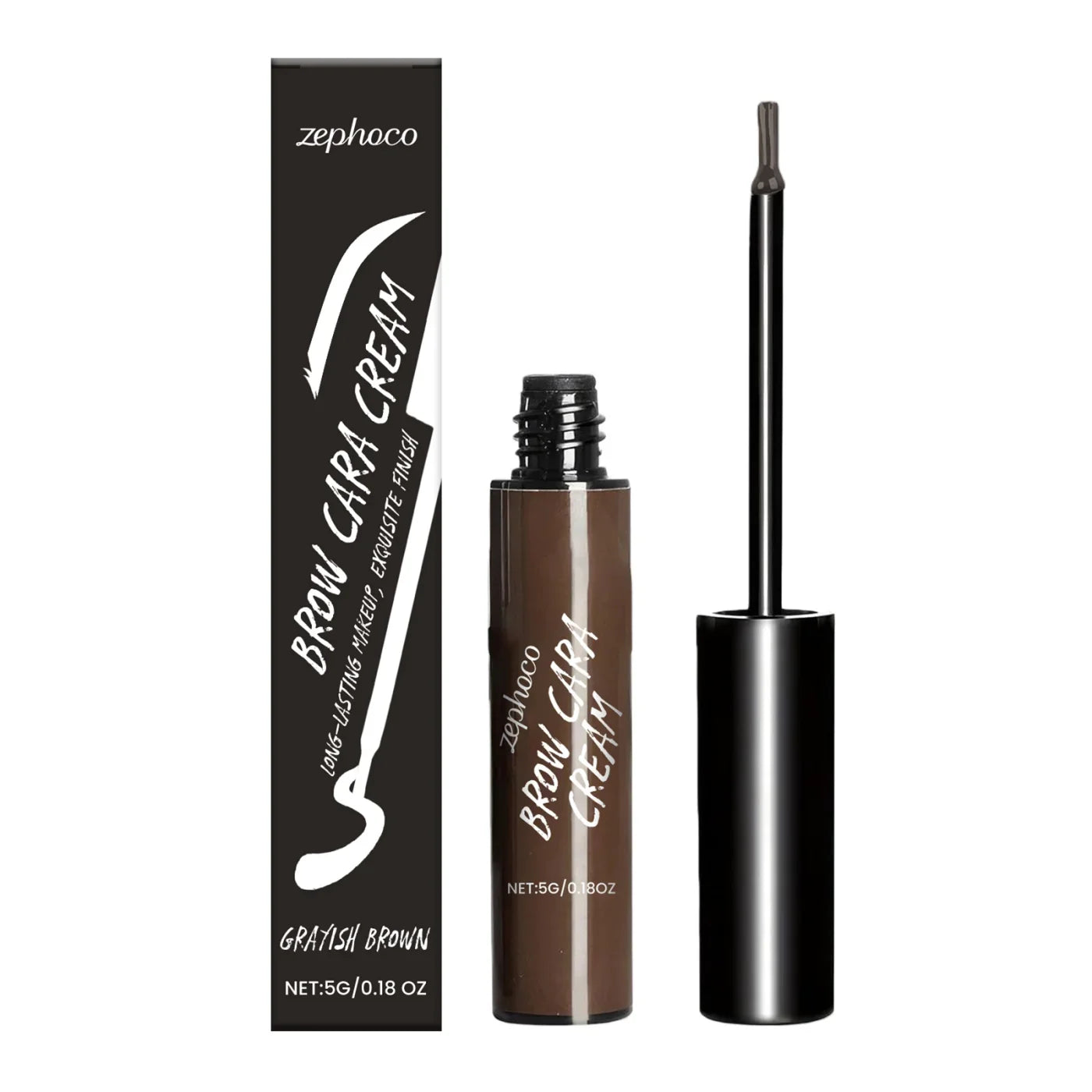 Zephoco Brow Cara Cream grayish brown eyebrow makeup with brush from Omgbeautyessential