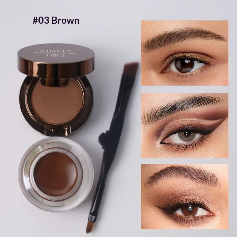 Omgbeautyessential brown eyebrow pomade, angled brush, and styled eyebrow looks