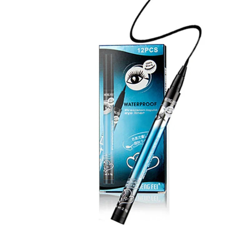 Omgbeautyessential waterproof liquid eyeliner pen and retail box, 12-pack, black and blue design