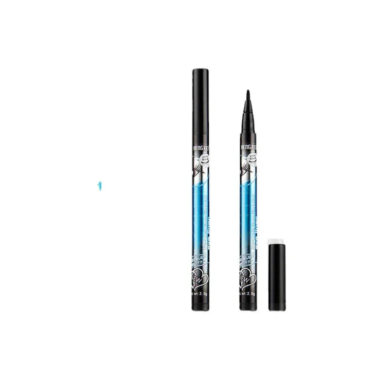 Black liquid eyeliner pen with blue label on white background, Omgbeautyessential makeup